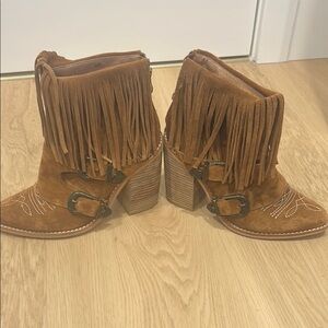 Fringed Tan Suede Ankle Boots
